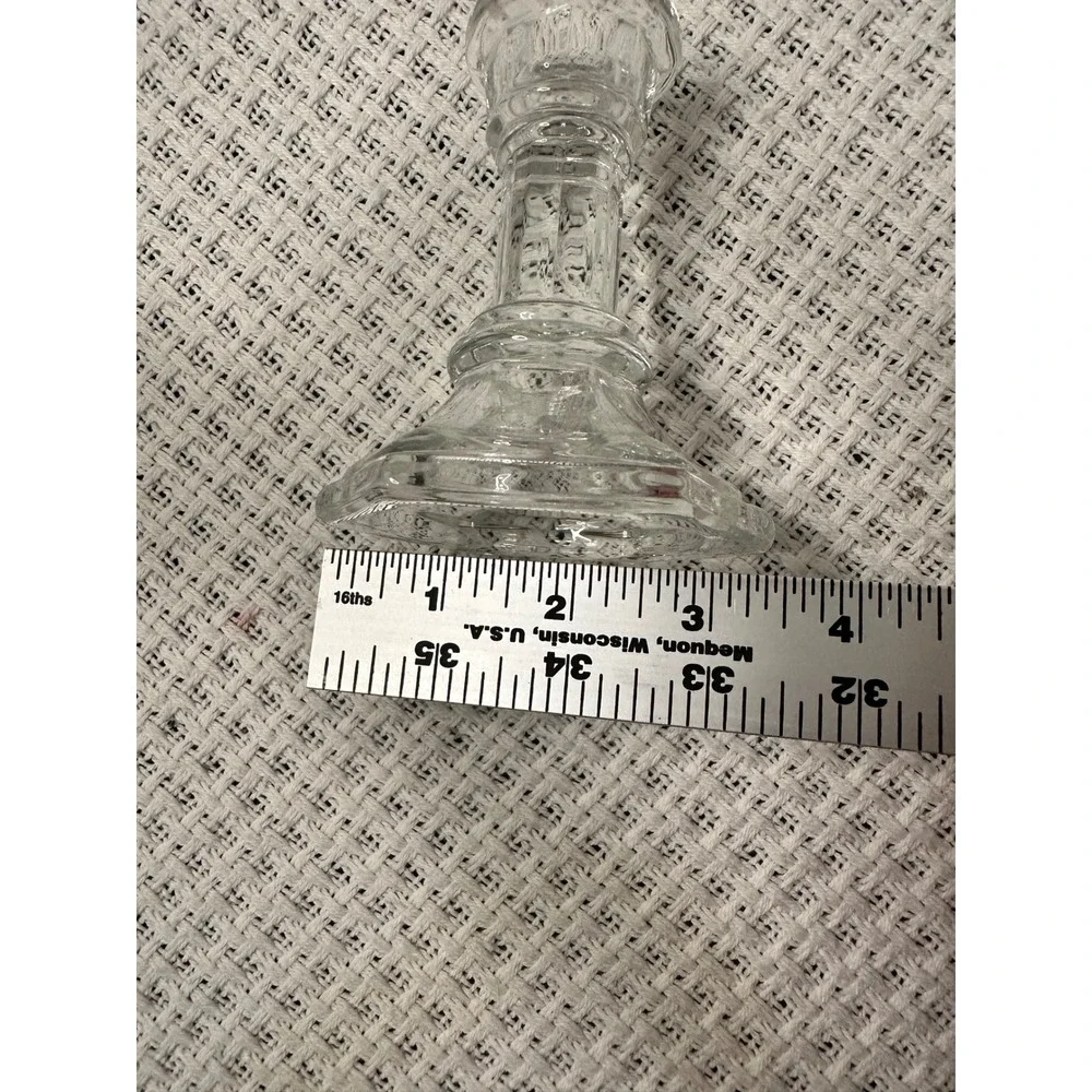 Vintage Glass Candlestick Set Clear Hexagon Base Fluted Taper Colonial Decor